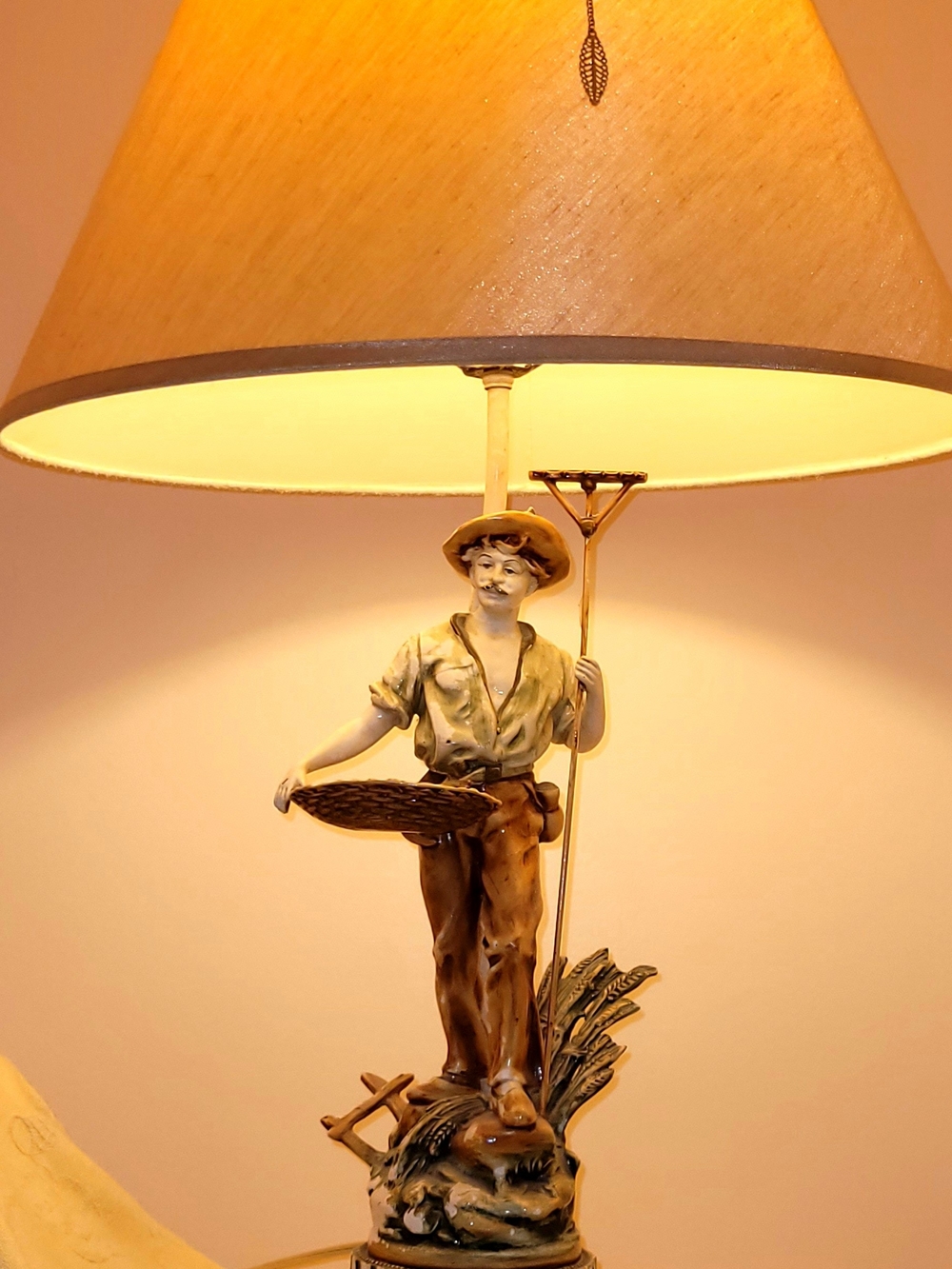 Antique Sculpture Spelter  Lamp Hand Painted Farmer’s Sower Harvest